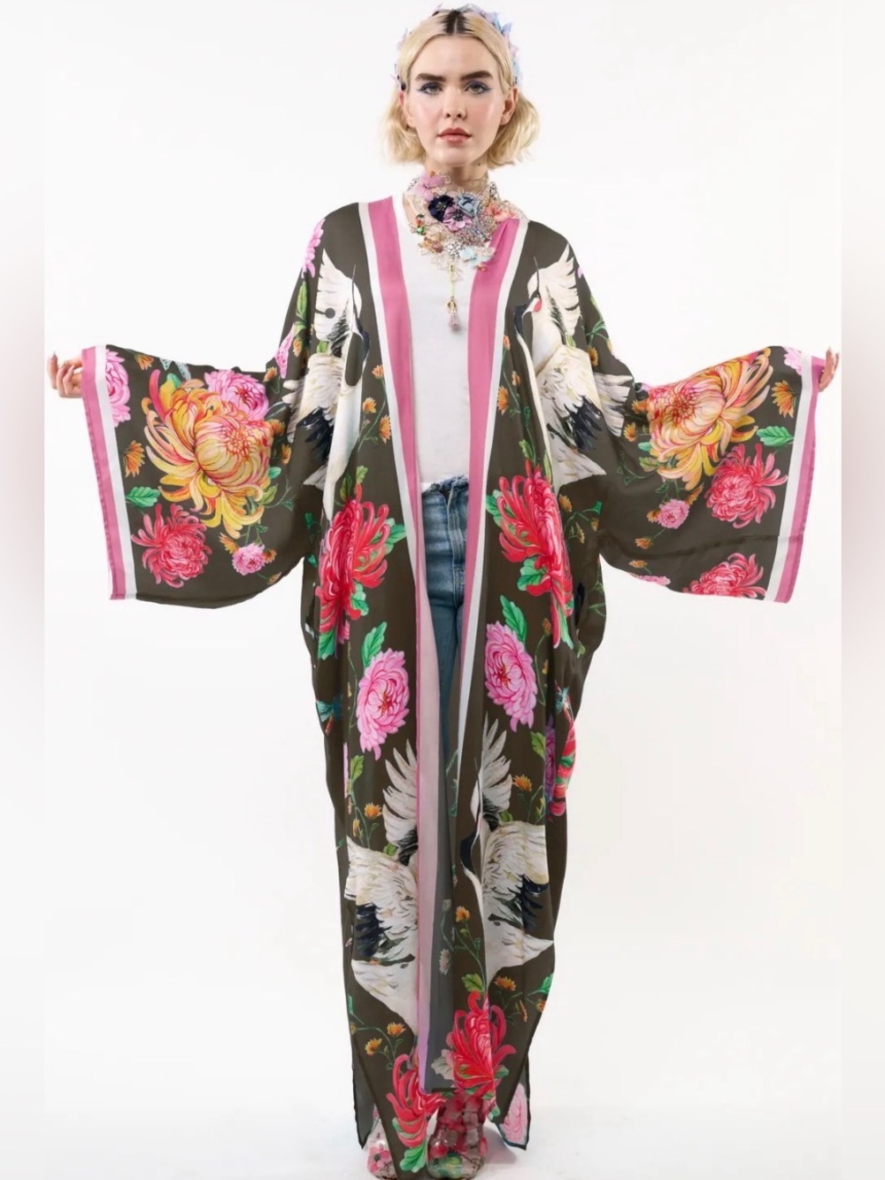 New Aratta Silent Journey Legend of the Crane Maxi Kimono